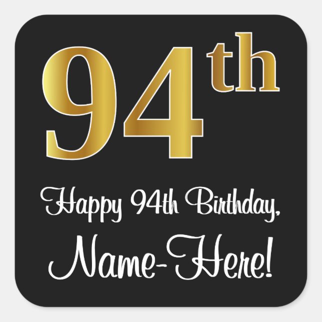 Sticker Carré 94th Birthday - Elegant Luxurious Faux Gold Look # (Devant)