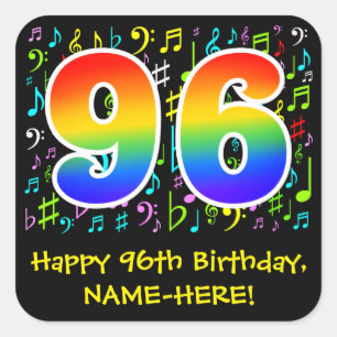 Sticker Carré 96e anniversaire : Symboles de musique colorée, A