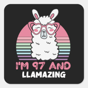 Sticker Carré 97e anniversaire Llamazing Llama 97 ans Anniversai
