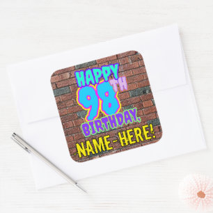 Sticker Carré 98e anniversaire - Amusant, Graffiti urbain inspir