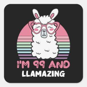 Sticker Carré 99e anniversaire Llamazing Llama 99 ans Anniversai