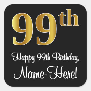 Sticker Carré 99th Birthday - Elegant Luxurious Faux Gold Look #