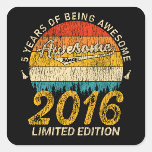 Sticker Carré 9 Ans 2016 Retro Awesome 9e anniversaire Cadeau