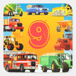 Sticker Carré 9ème cadeau d'anniversaire de camion fait sur