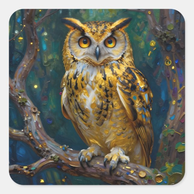 Sticker Carré A Blue and Gold Majestic Owl   (Devant)