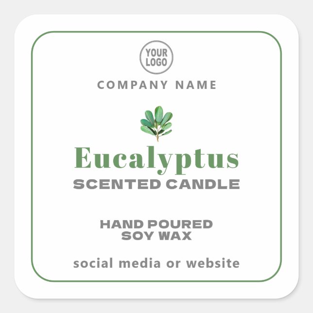 Sticker Carré à bougie artisanal Eucalyptus (Devant)