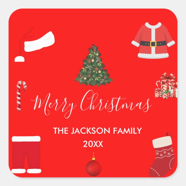 Sticker Carré A Cozy Christmas Gathering Set on Warm Red (Devant)