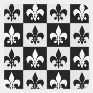 Sticker Carré à damiers Blanc Noir Fleur-De-Lis Motif
