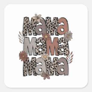 Sticker Carré à damiers Leopard Race Drôle Maman Race Maman Mama