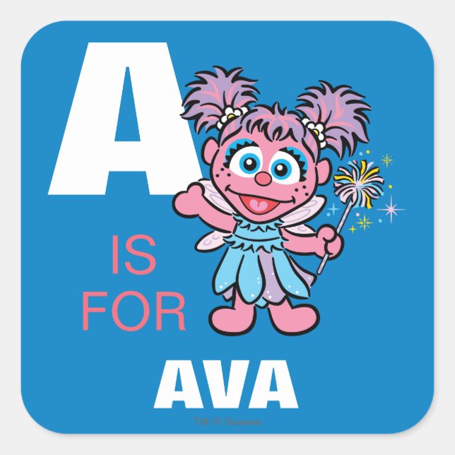 Sticker Carré A est pour Abby Cadabby | Ajouter Votre Nom (Devant)