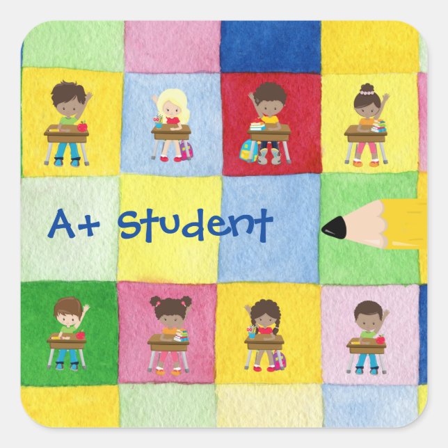 Sticker Carré A+ Étudiant Classe primaire Enfant Enseignant (Devant)
