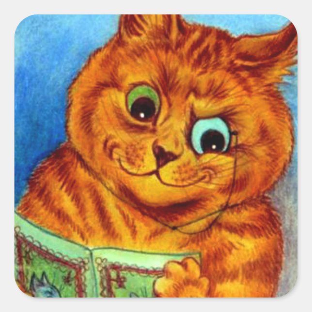 Sticker Carré A Good Read, illustré par Louis Wain (Devant)