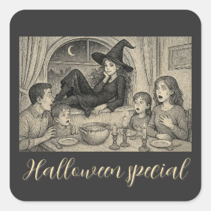 Sticker Carré À Halloween, accueillez les sorcières !