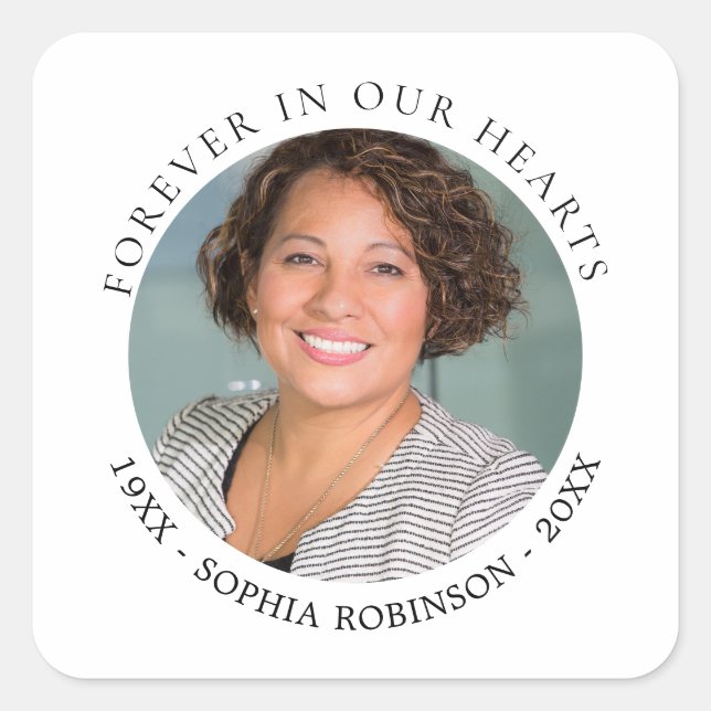Sticker Carré À jamais dans nos cœurs Photo Mémorial Funéraire (Devant)