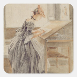Sticker Carré A Lady Copying at a Drawing Table, c.1760-70 (grap