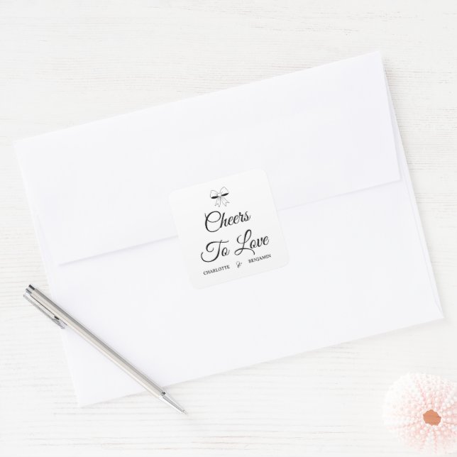 Sticker Carré À l'amour Burgundy Script Ivory Nœud Mariage (Enveloppe)