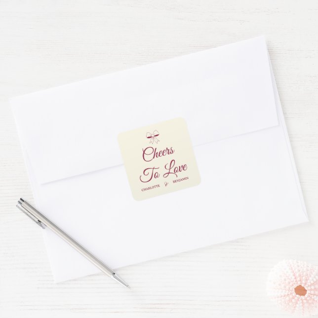 Sticker Carré À l'amour Burgundy Script Ivory Nœud Papillon Mari (Enveloppe)