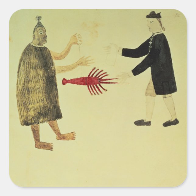 Sticker Carré A Maori troquant une écrevisse (Devant)