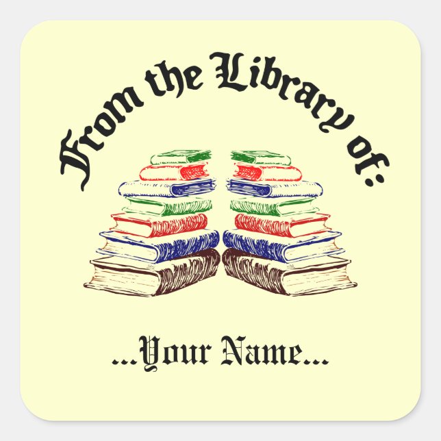 Sticker Carré À partir de la bibliothèque de la plaque personnal (Devant)