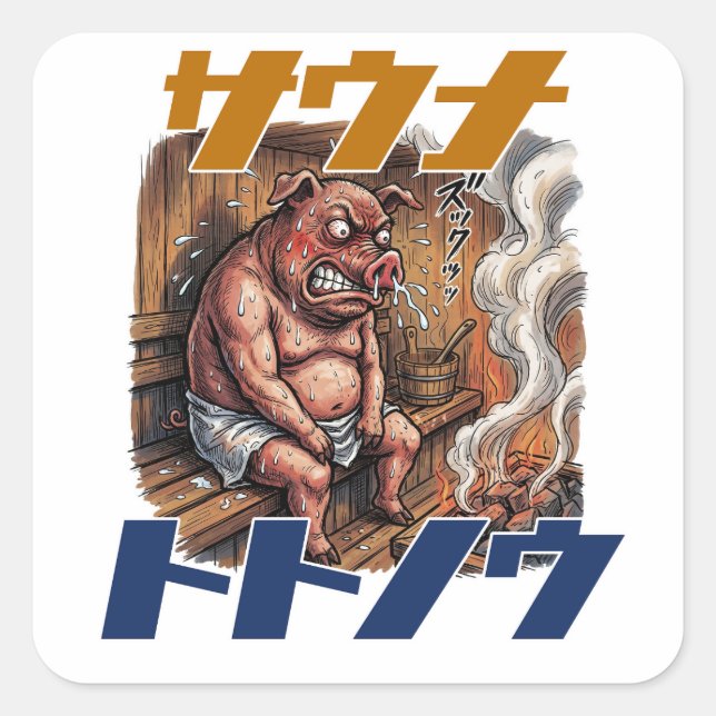 Sticker Carré A pig takes on a sauna challenge to its limits (Devant)