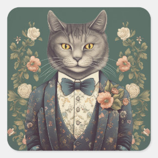 Sticker Carré A Professionnal Business Cat en combinaison Funny