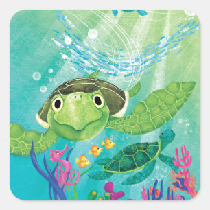 Sticker Carré A Sea Turtle