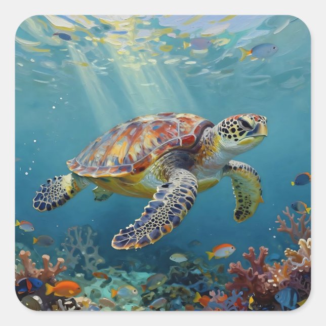 Sticker Carré A Sea Turtle Themed Teal (Devant)