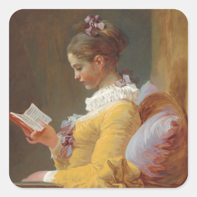 Sticker Carré A Young Girl Reading, The Reader de J. Fragonard (Devant)