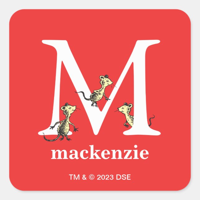 Sticker Carré ABC du Dr Seuss : Lettre M - Blanc | Ajouter Votre (Devant)