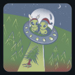 Sticker Carré Abduction de Christmas<br><div class="desc">ufo christmas et humanoid a drawing ,  humor galaxy abducted monster,  colorful space funny illustration ,  comic holiday merry ufology,  abduct abdured abduction santa ,  clying saucer spaceship ,  xmas extraterrestrial cartoon cute,  alien ufo christmas et</div>