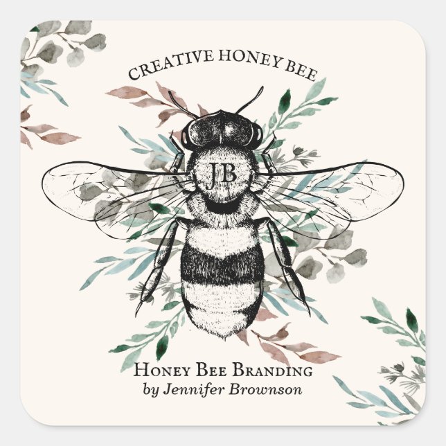 Sticker Carré Abee Apiary Flower Honey Marketing (Devant)