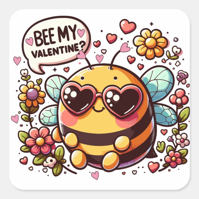 Sticker Carré Abee My Valentine ? - Charmante Bee Valentine's Ca (Devant)