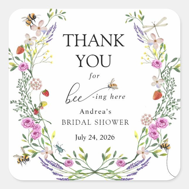 Sticker Carré Abeille à Miel | Merci Favori (Devant)