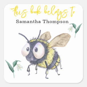 Sticker Carré Abeille - ce livre appartient à