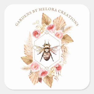 Sticker Carré Abeille De Miel De Jardinier Et Rose Brut Et Flora