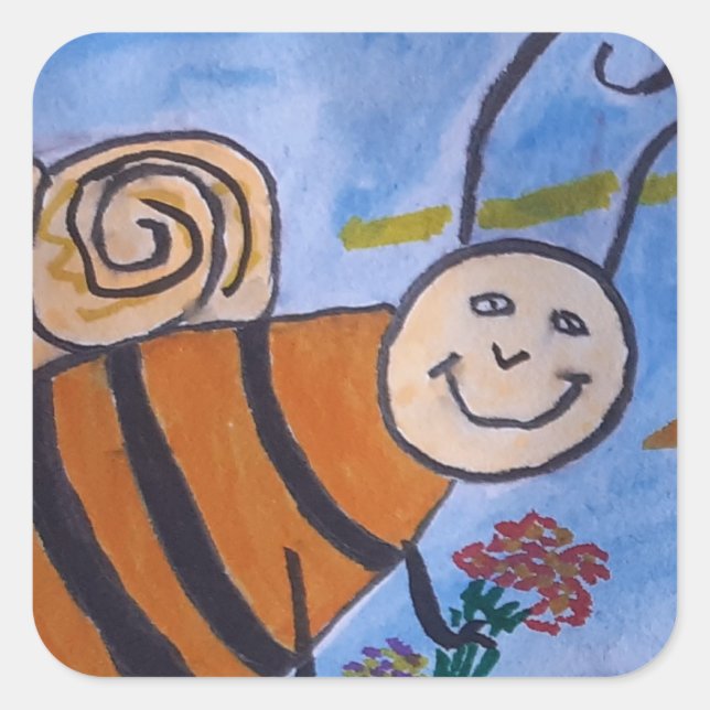 Sticker Carré Abeille de miel mignonne (Devant)