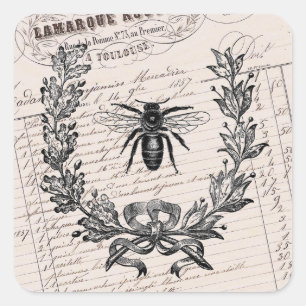 Sticker Carré Abeille de miel Vintage française