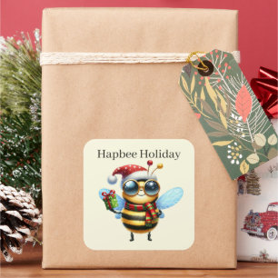 Sticker Carré Abeille de Noël amusante ajouter du texte