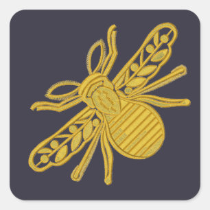 Sticker Carré Abeille dorée royale imitation de broderie