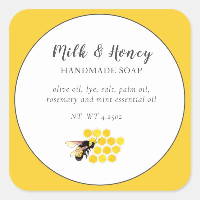 Sticker Carré Abeille et peigne de miel apiculteurs (Devant)