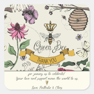 Sticker Carré Abeille jaune et noire et Merci de la Couronne