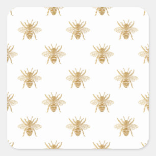Sticker Carré Abeilles à effet photo en métal d'or Faux Foil sur