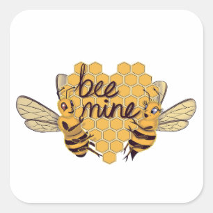 Sticker Carré Abeilles de dessin animé mignonnes avec un cœur en