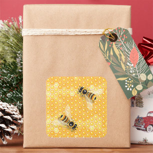 Sticker Carré Abeilles de miel sur un Motif de nid d'abeille