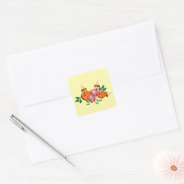 Sticker Carré Abeilles et Fleurs  (Enveloppe)