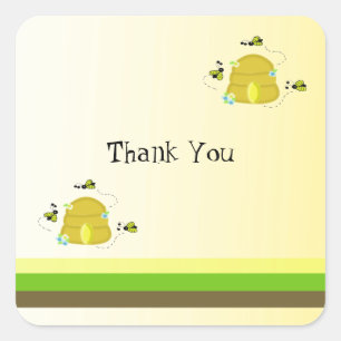 Sticker Carré Abeilles et Rayures Merci