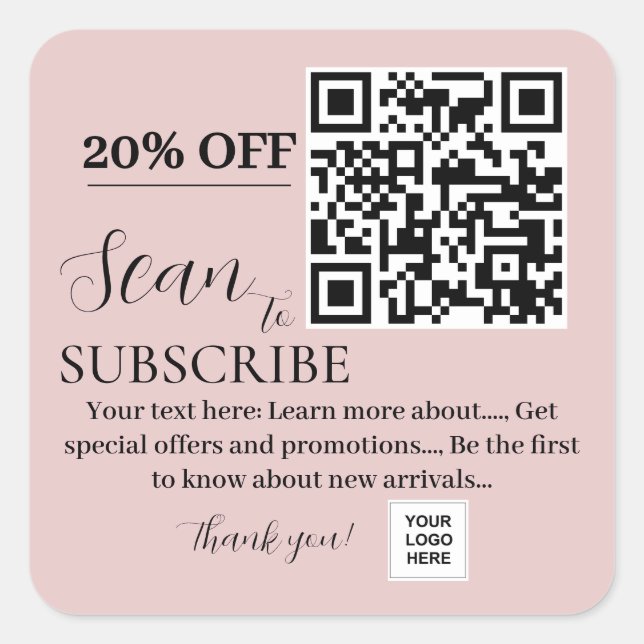 Sticker Carré Abonnez-vous au code QR Pink blush (Devant)