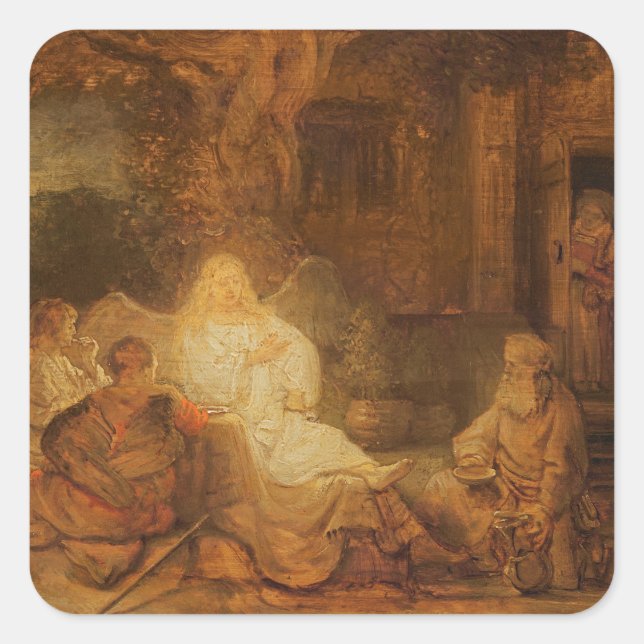 Sticker Carré Abraham Receives the Three Angels, 1646 (oil on pa (Devant)