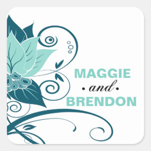 Sticker Carré Abraxas Abstrait Faveur Florale   aqua turquoise
