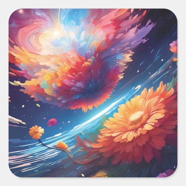 Sticker Carré Abstract art with flowers in space (Devant)